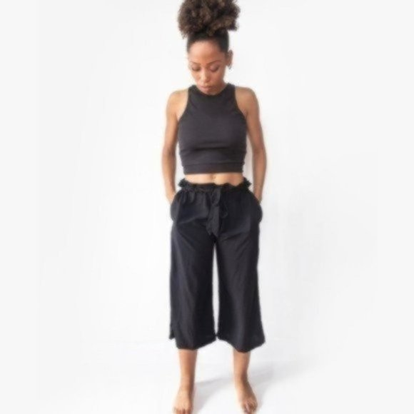 NWT Tonle LAST ONE Black Srey Pov Paperbag Pants - Picture 1 of 5